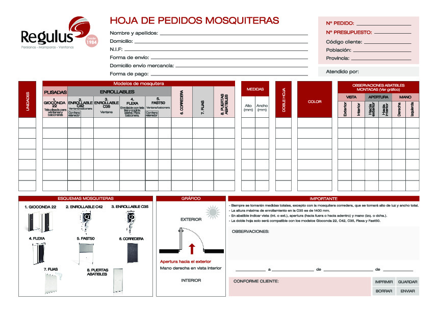 Hoja pedidos mosquiteras